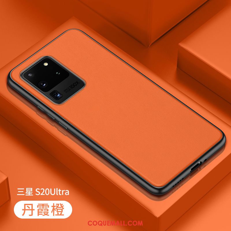 Étui Samsung Galaxy S20 Ultra Silicone Amoureux Cuir, Coque Samsung Galaxy S20 Ultra Orange Téléphone Portable