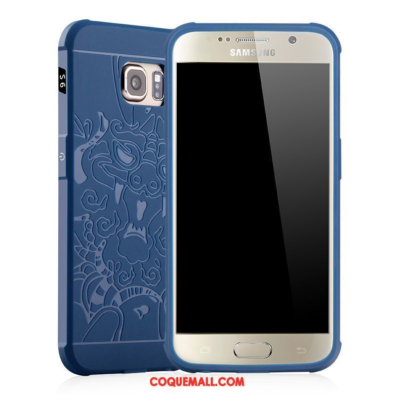 Étui Samsung Galaxy S6 Edge Délavé En Daim Bleu Tout Compris, Coque Samsung Galaxy S6 Edge Silicone Noir