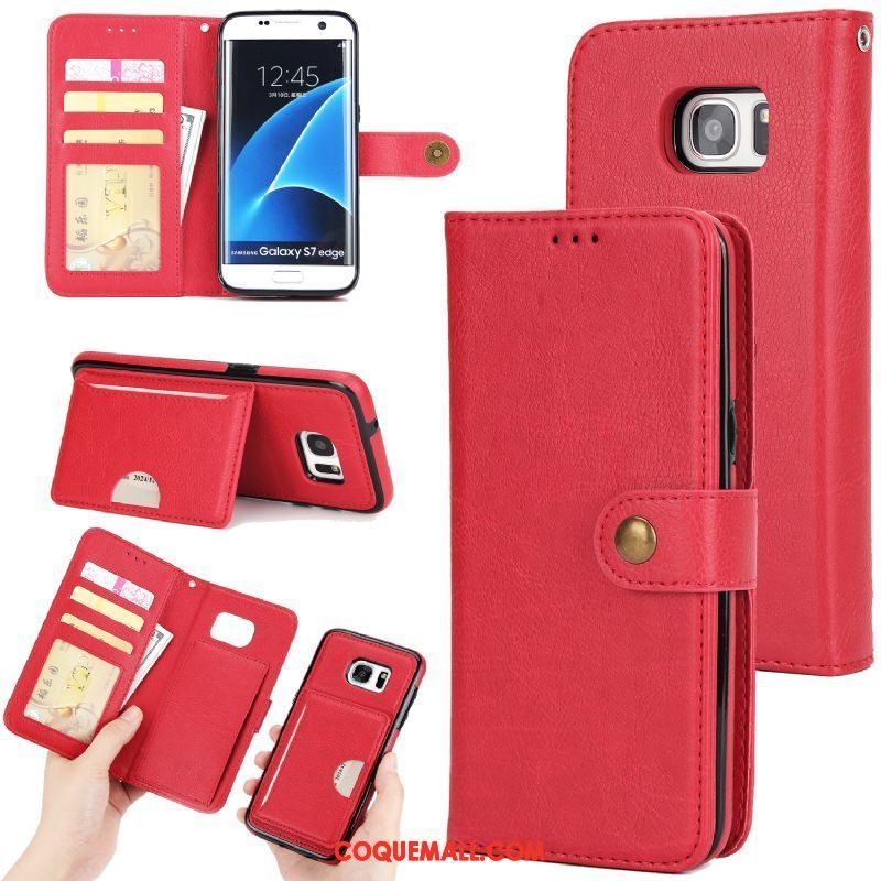 Étui Samsung Galaxy S7 Rouge Téléphone Portable Business, Coque Samsung Galaxy S7 Carte Étui En Cuir
