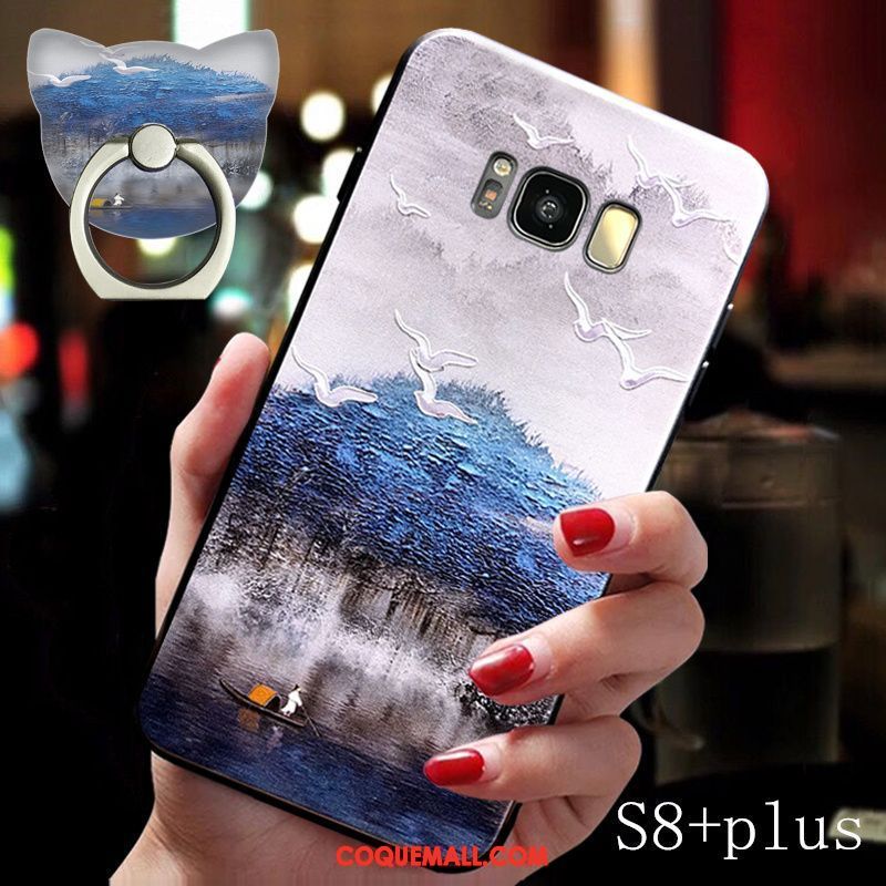Étui Samsung Galaxy S8+ Support Anneau Bleu, Coque Samsung Galaxy S8+ Téléphone Portable Protection
