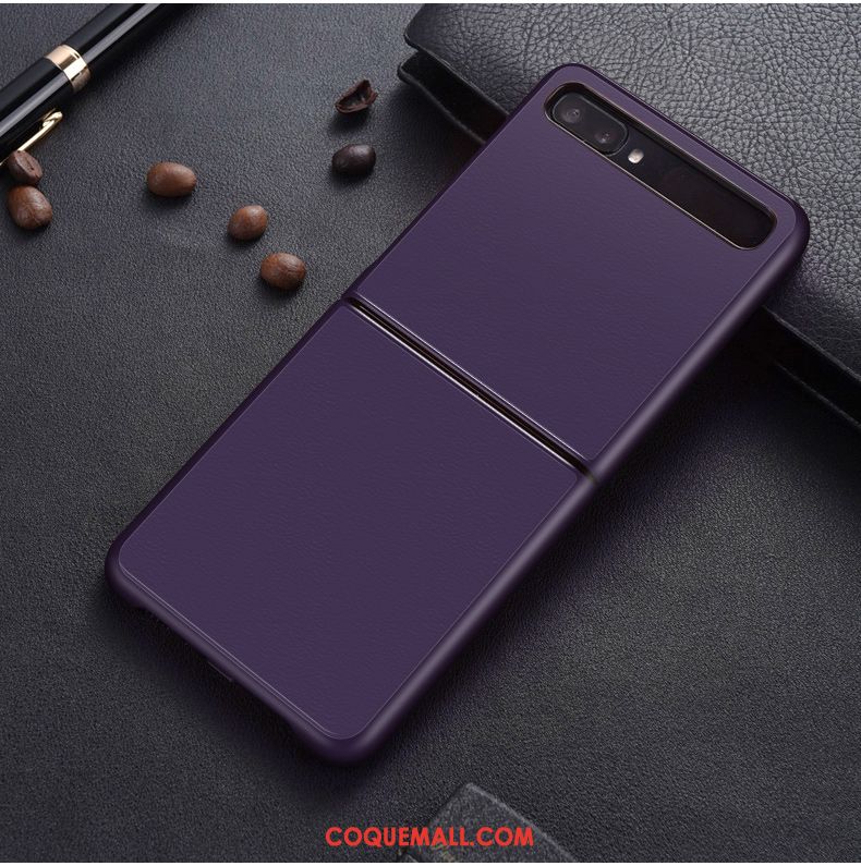 Étui Samsung Z Flip Couleur Unie Violet Incassable, Coque Samsung Z Flip Cuir Divisé