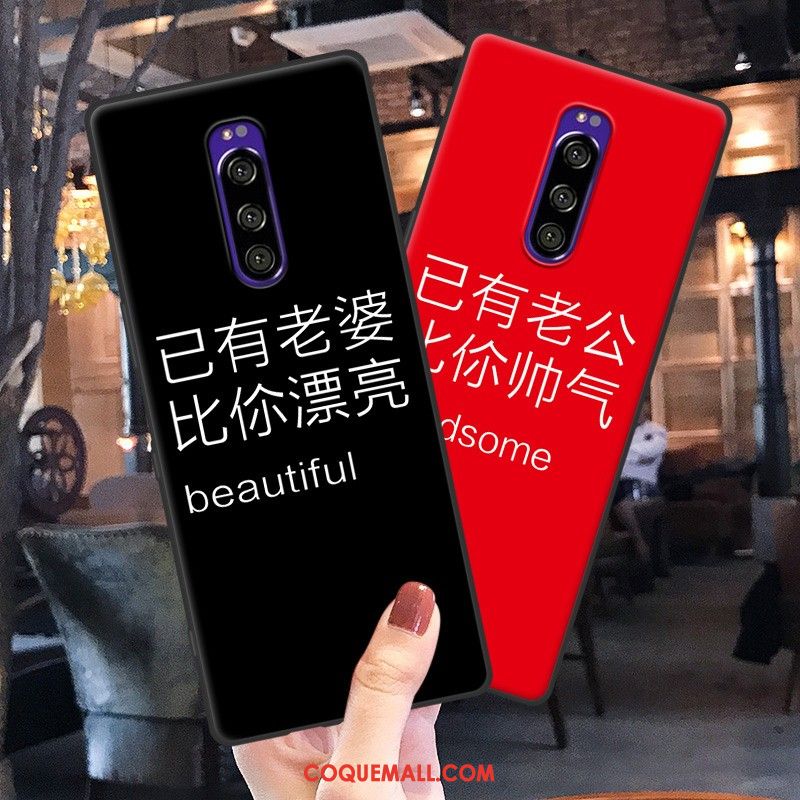 Étui Sony Xperia 1 Net Rouge Créatif Noir, Coque Sony Xperia 1 Silicone Téléphone Portable