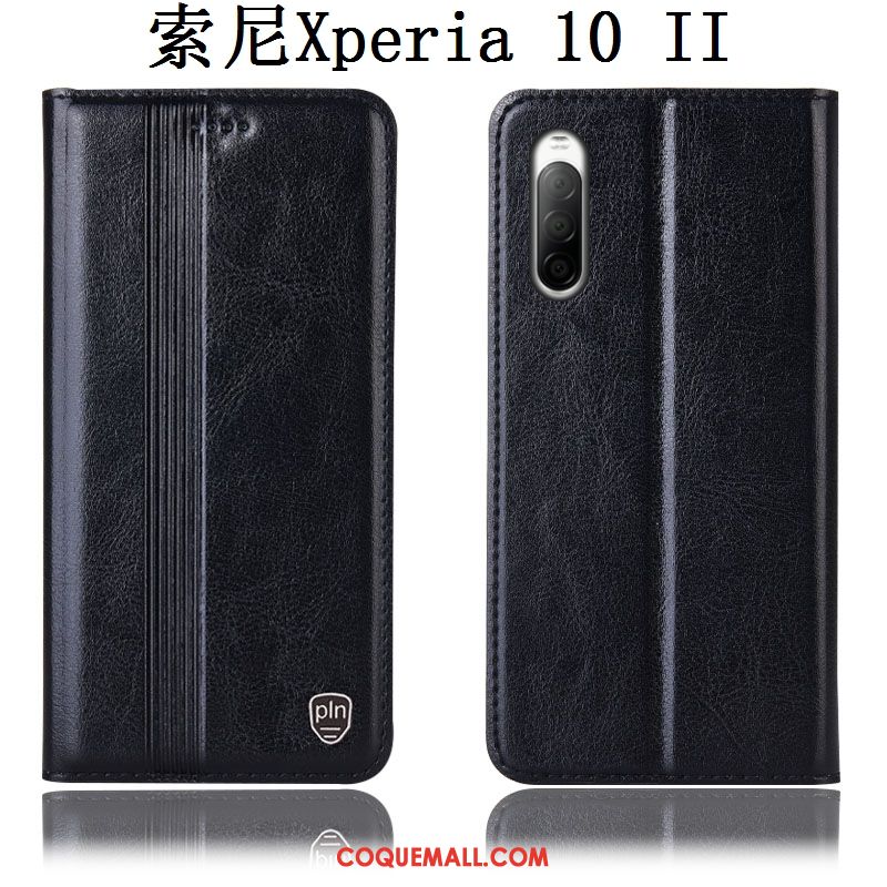 Étui Sony Xperia 10 Ii Noir Tout Compris Cuir Véritable, Coque Sony Xperia 10 Ii Téléphone Portable Incassable