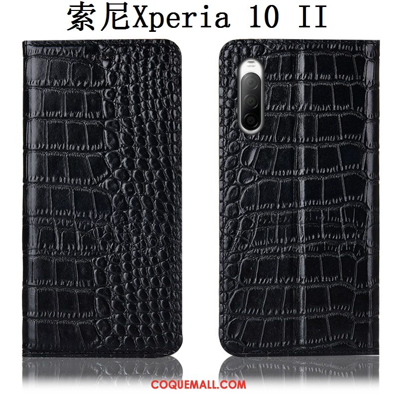 Étui Sony Xperia 10 Ii Tout Compris Noir En Cuir, Coque Sony Xperia 10 Ii Protection Crocodile
