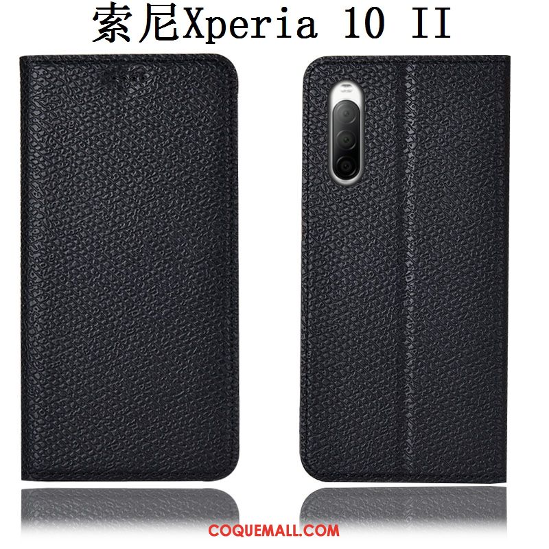 Étui Sony Xperia 10 Ii Téléphone Portable Noir Incassable, Coque Sony Xperia 10 Ii Cuir Véritable Modèle Fleurie