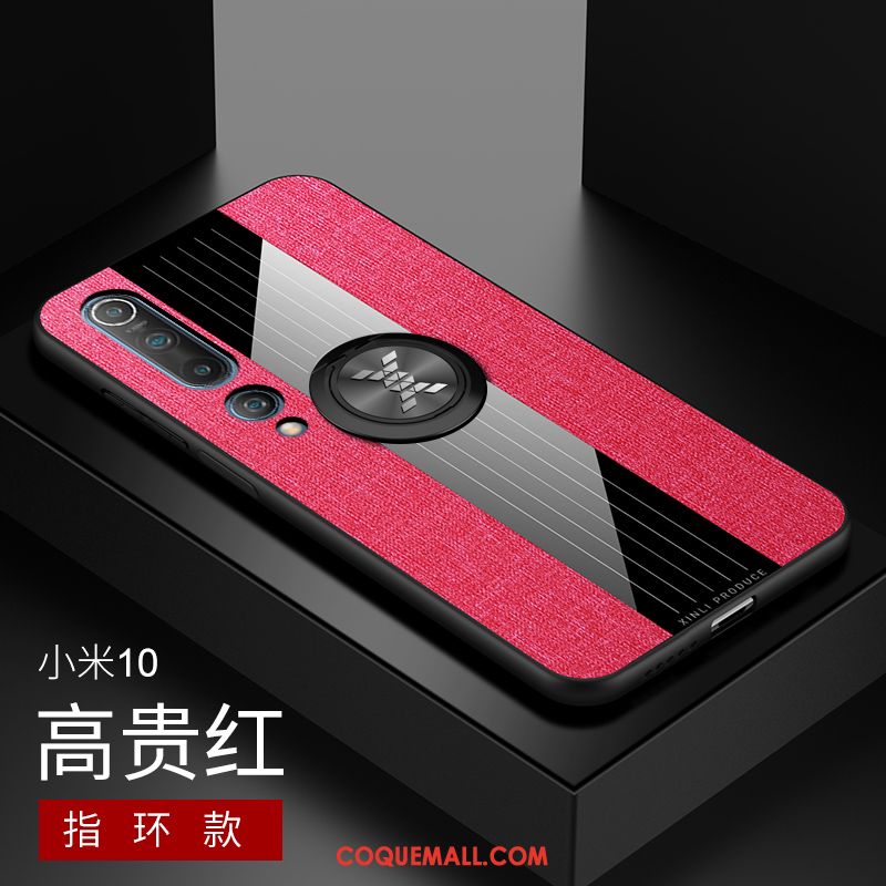 Étui Xiaomi Mi 10 Tendance Incassable Rouge, Coque Xiaomi Mi 10 Tout Compris Tissu Beige
