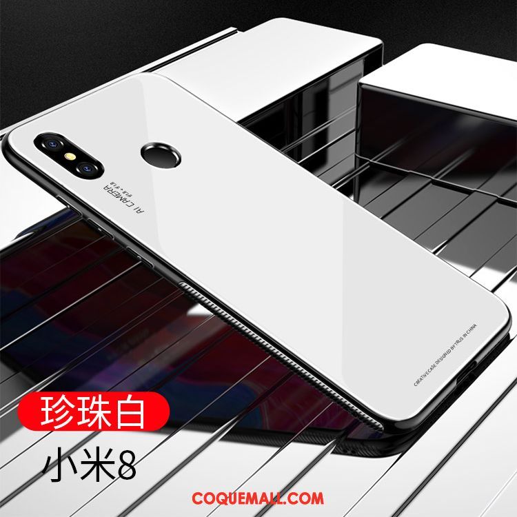 Étui Xiaomi Mi 8 Blanc Verre Transparent, Coque Xiaomi Mi 8 Silicone Petit Beige