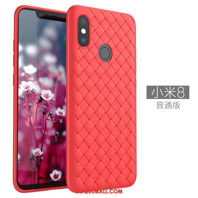 Étui Xiaomi Mi 8 Respirant Incassable Rouge, Coque Xiaomi Mi 8 Cuir Téléphone Portable Beige