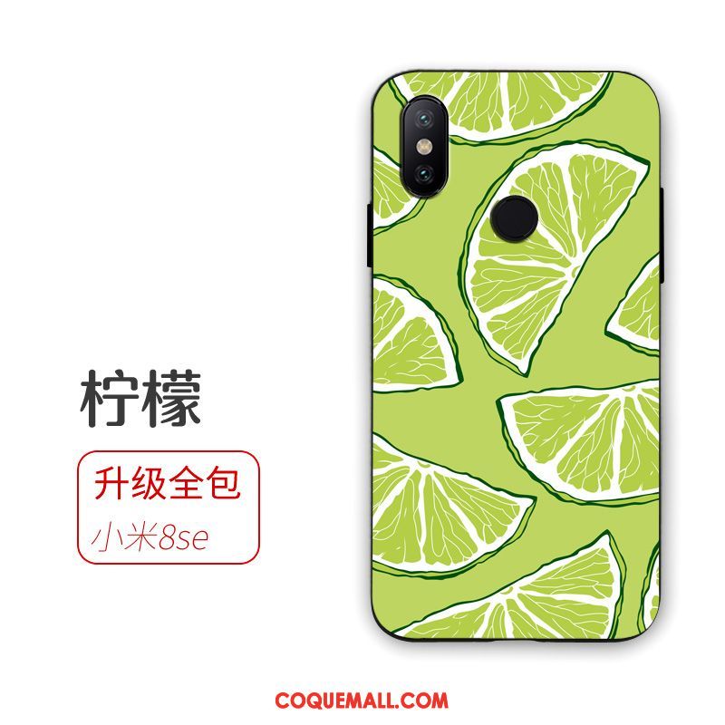 Étui Xiaomi Mi 8 Se Silicone Vert Incassable, Coque Xiaomi Mi 8 Se Fruit Modèle Fleurie Beige