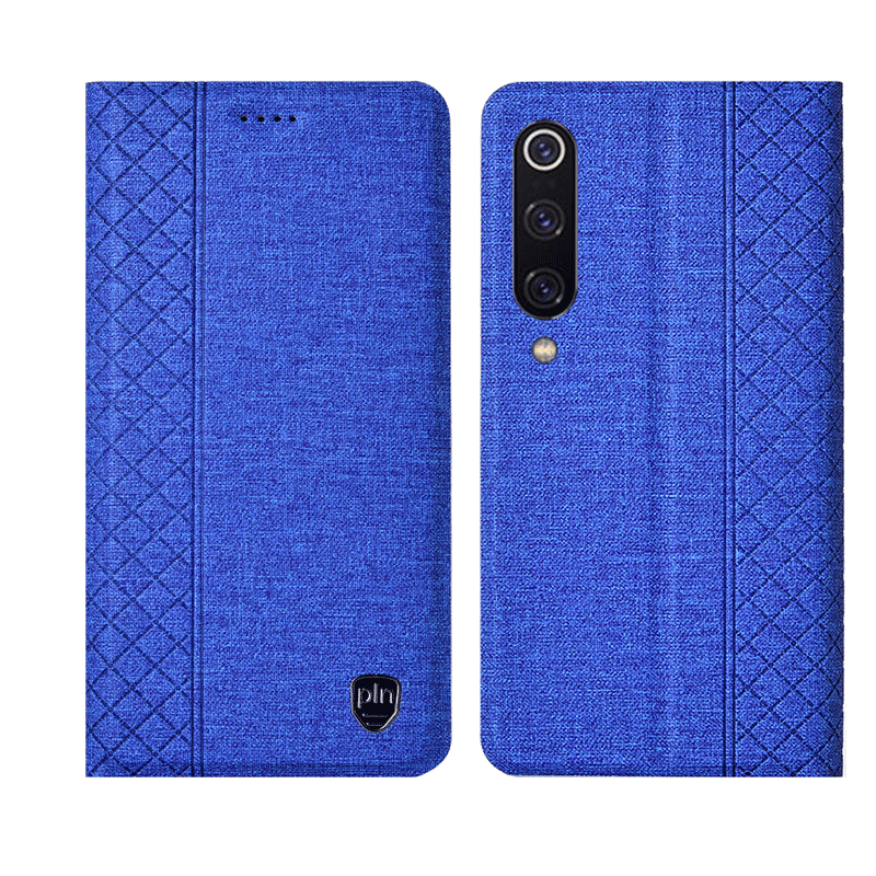 Étui Xiaomi Mi 9 Plaid En Cuir Bleu, Coque Xiaomi Mi 9 Téléphone Portable Protection Beige