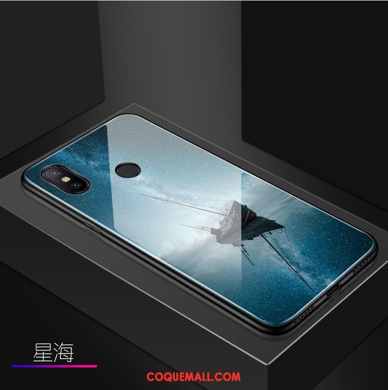 Étui Xiaomi Mi Max 3 Créatif Fluide Doux Téléphone Portable, Coque Xiaomi Mi Max 3 Très Mince Bleu Marin Beige