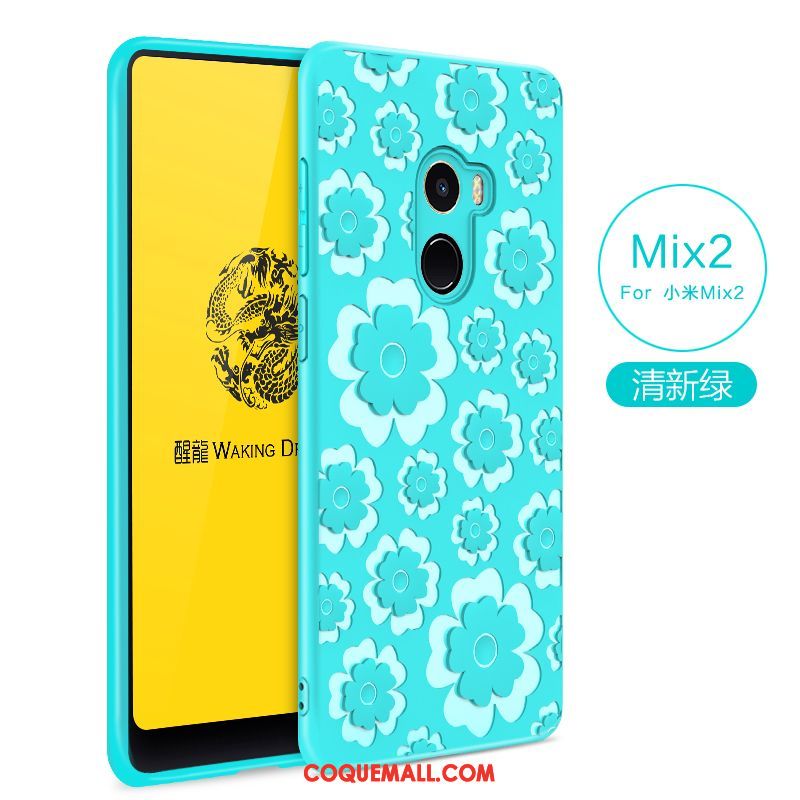 Étui Xiaomi Mi Mix 2 Silicone Incassable Personnalité, Coque Xiaomi Mi Mix 2 Bleu Fleur Beige