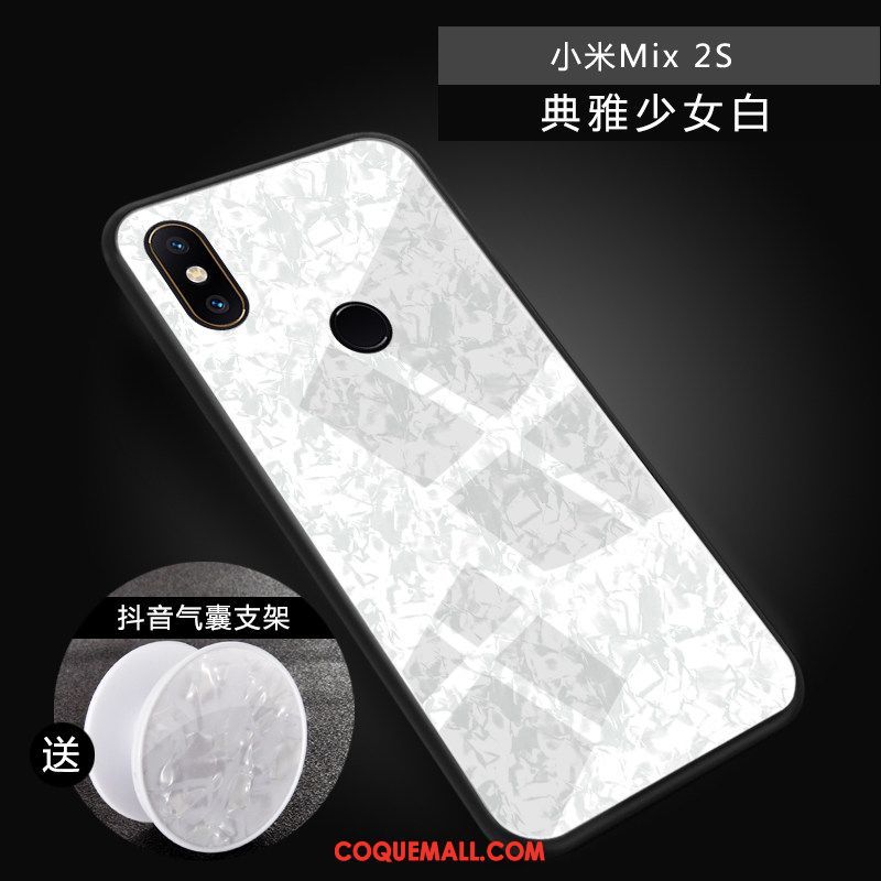 Étui Xiaomi Mi Mix 2s Incassable Téléphone Portable Tendance, Coque Xiaomi Mi Mix 2s Blanc Modèle Fleurie Beige