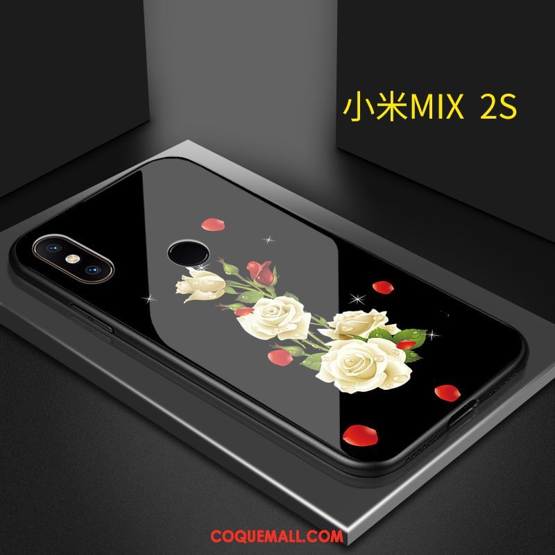 Étui Xiaomi Mi Mix 2s Rouge Verre Art, Coque Xiaomi Mi Mix 2s Noir Fleur Beige