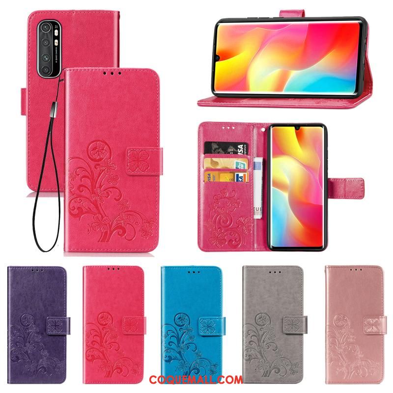 Étui Xiaomi Mi Note 10 Lite Téléphone Portable Clamshell Rouge, Coque Xiaomi Mi Note 10 Lite Chanceux En Cuir Beige