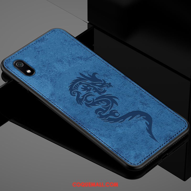 Étui Xiaomi Redmi 7a Dragon Fluide Doux Bleu, Coque Xiaomi Redmi 7a Créatif Tissu Beige