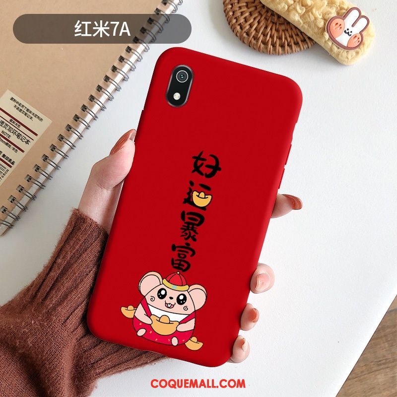 Étui Xiaomi Redmi 7a Rouge Fluide Doux Silicone, Coque Xiaomi Redmi 7a Petit Dessin Animé Beige