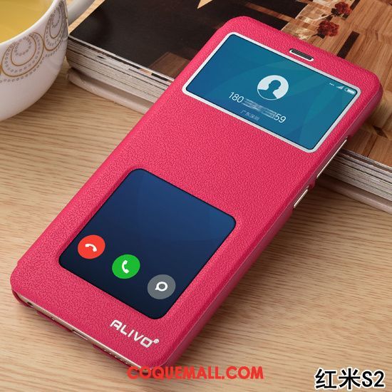 Étui Xiaomi Redmi S2 Protection Téléphone Portable Rouge, Coque Xiaomi Redmi S2 Clamshell Étui En Cuir Beige