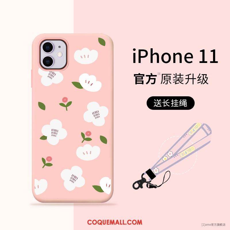 Étui iPhone 11 Fluide Doux Nouveau Rose, Coque iPhone 11 Fleurs Ornements Suspendus