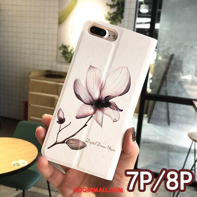 Étui iPhone 7 Plus Floral Téléphone Portable Blanc, Coque iPhone 7 Plus Étui En Cuir Créatif