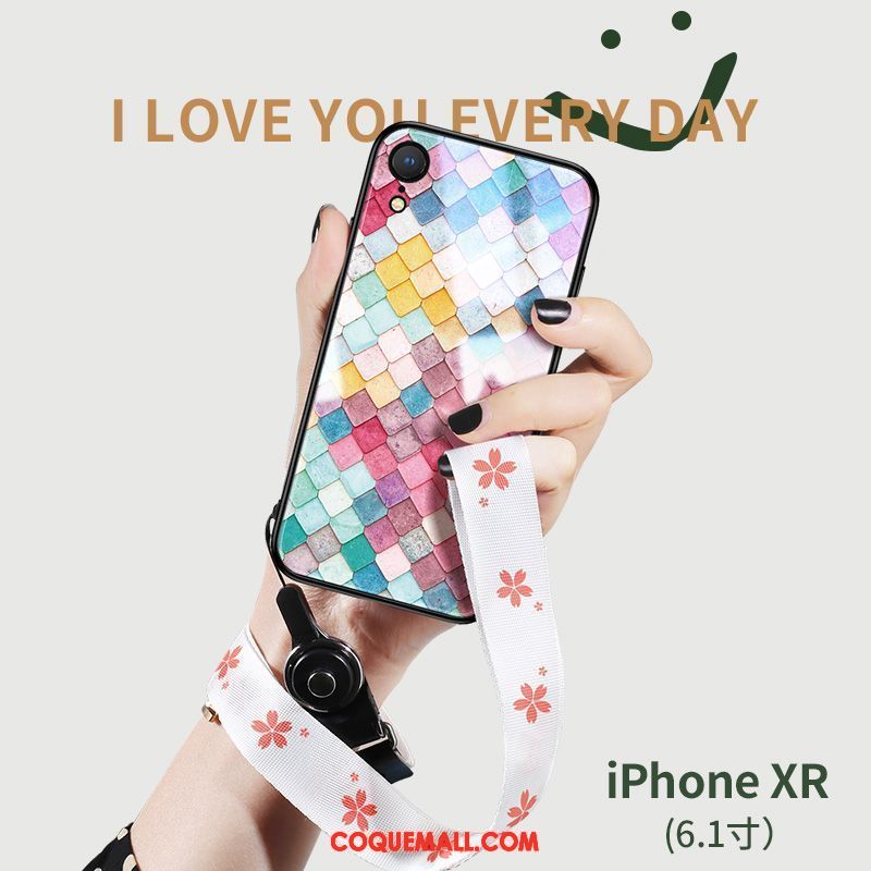 Étui iPhone Xr Multicolore Net Rouge Verre, Coque iPhone Xr Tout Compris Très Mince