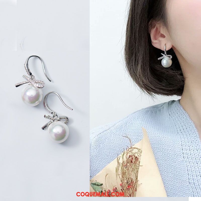 Boucles D'oreilles Femme Argenté Blanc Simple, Boucles D'oreilles Tempérament Pure