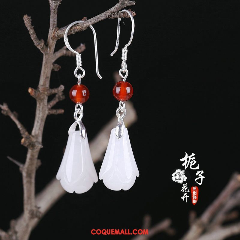 Boucles D'oreilles Femme Blanc Pure Vert, Boucles D'oreilles Argenté Fleur