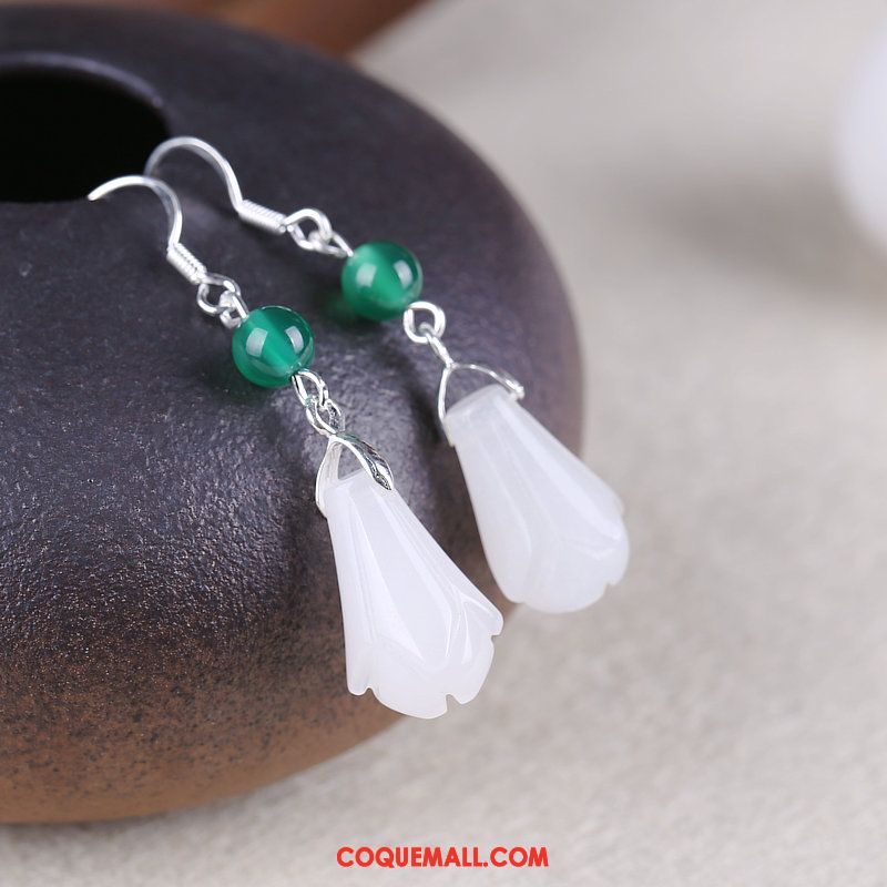 Boucles D'oreilles Femme Blanc Pure Vert, Boucles D'oreilles Argenté Fleur