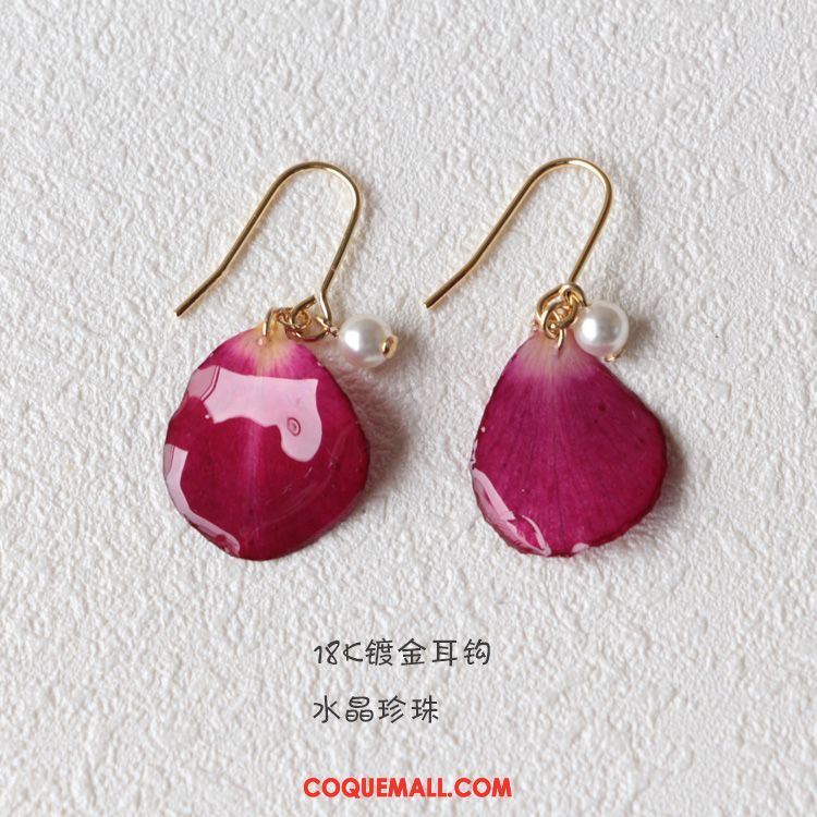 Boucles D'oreilles Femme Bois Fleur Argenté, Boucles D'oreilles Rose Cadeau D'anniversaire