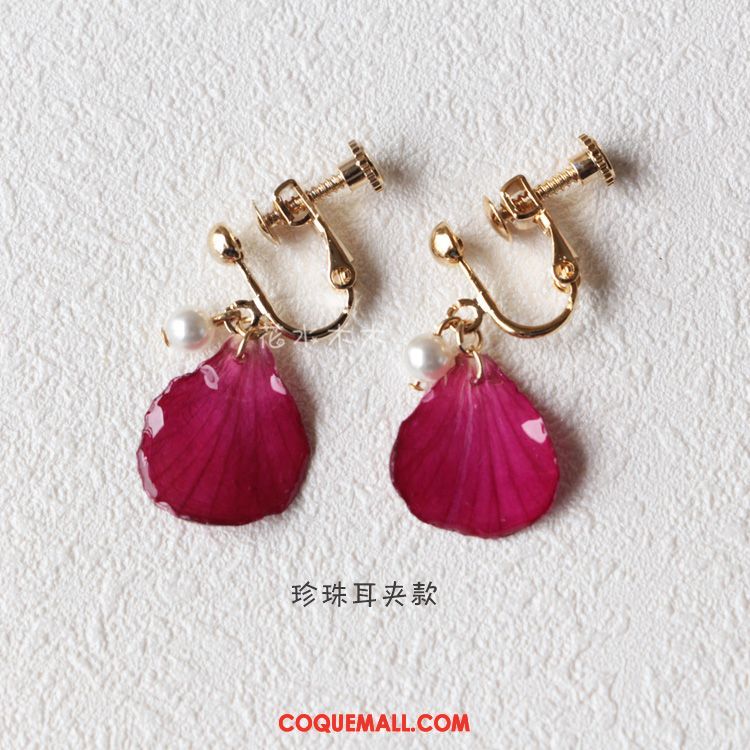 Boucles D'oreilles Femme Bois Fleur Argenté, Boucles D'oreilles Rose Cadeau D'anniversaire