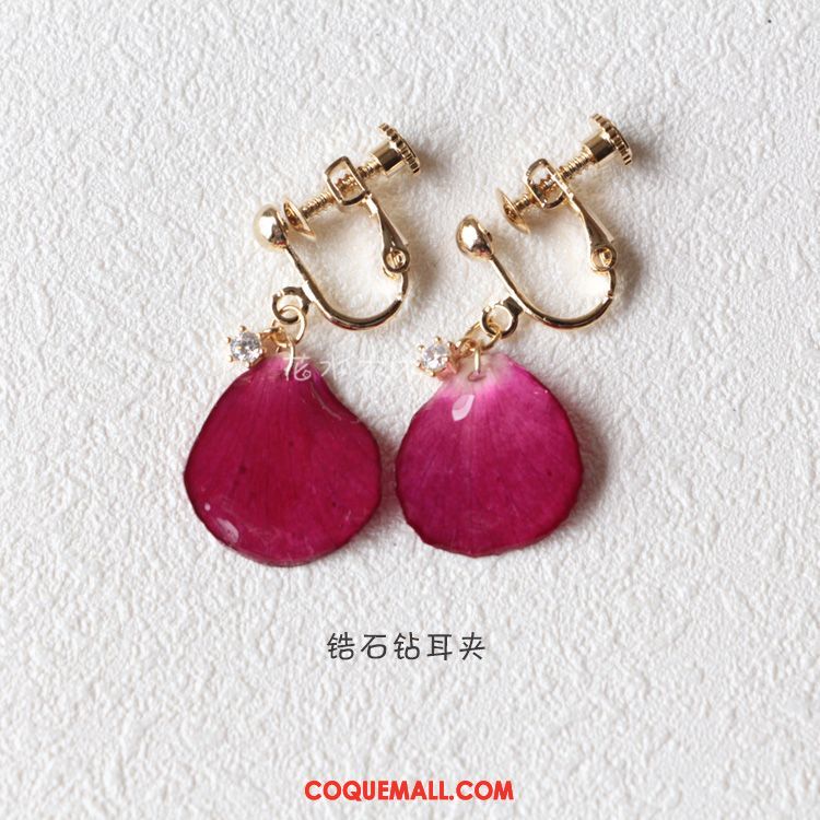 Boucles D'oreilles Femme Bois Fleur Argenté, Boucles D'oreilles Rose Cadeau D'anniversaire