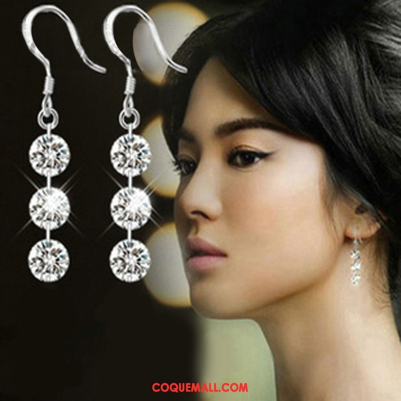 Boucles D'oreilles Femme Cristal Longue Section Argenté, Boucles D'oreilles Tempérament