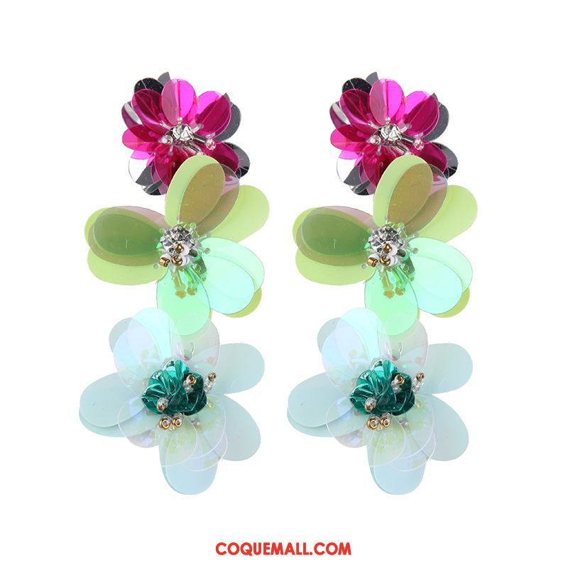 Boucles D'oreilles Femme Europe Multicolore Réseau, Boucles D'oreilles Paillettes Fleurs