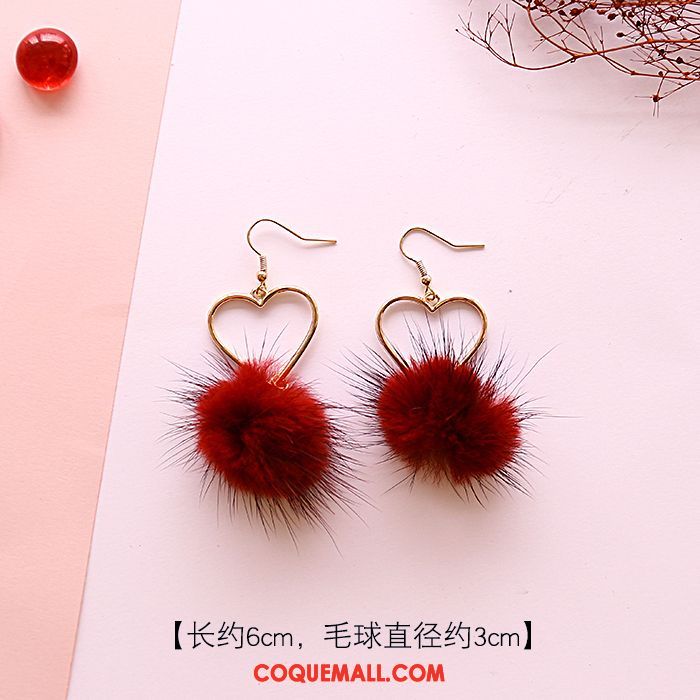 Boucles D'oreilles Femme Hiver Rouge Hairball, Boucles D'oreilles Nouveau Tassel