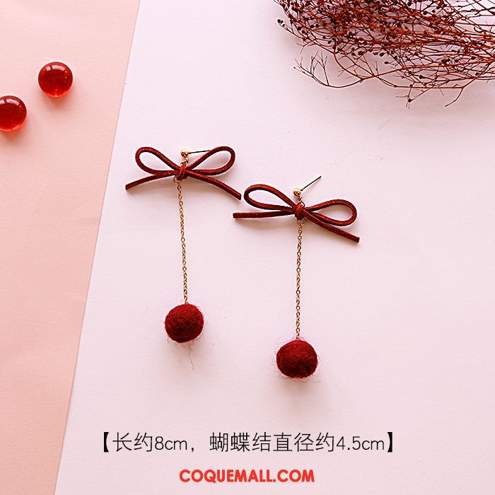 Boucles D'oreilles Femme Hiver Rouge Hairball, Boucles D'oreilles Nouveau Tassel