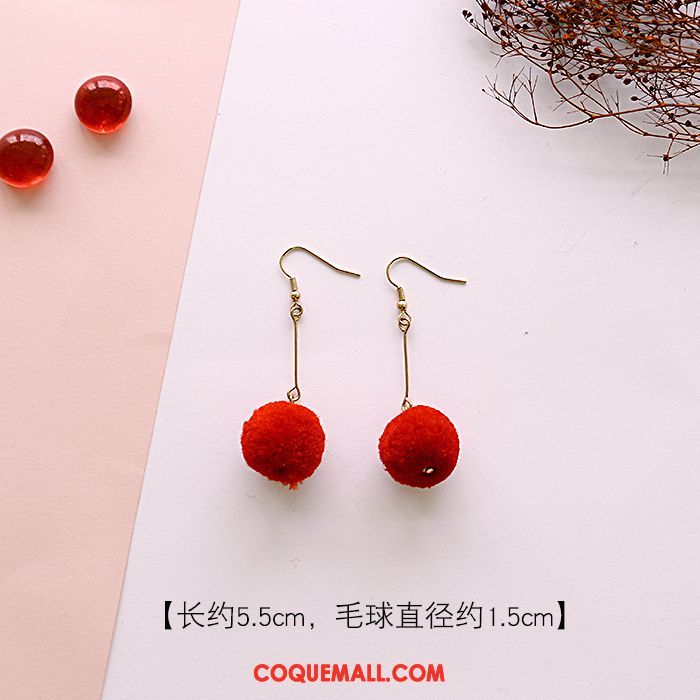 Boucles D'oreilles Femme Hiver Rouge Hairball, Boucles D'oreilles Nouveau Tassel