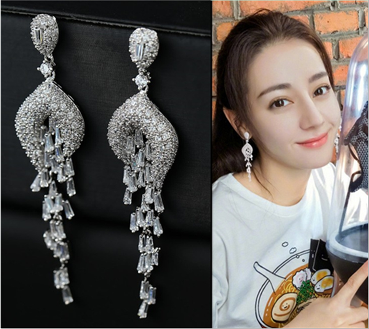 Boucles D'oreilles Femme Longue Section Tassel Cristal, Boucles D'oreilles Perle Simple