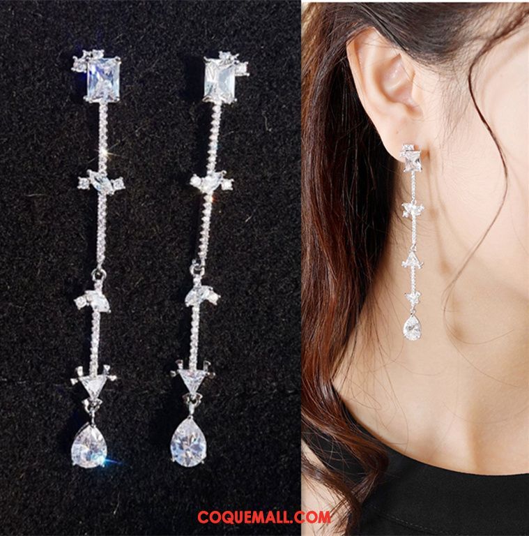 Boucles D'oreilles Femme Longue Section Tassel Cristal, Boucles D'oreilles Perle Simple