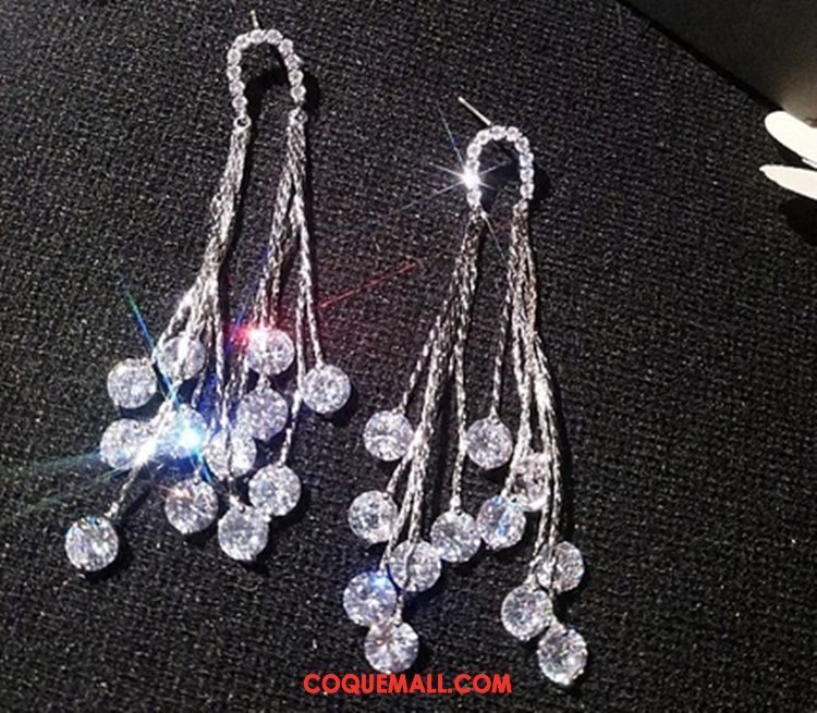 Boucles D'oreilles Femme Longue Section Tassel Cristal, Boucles D'oreilles Perle Simple