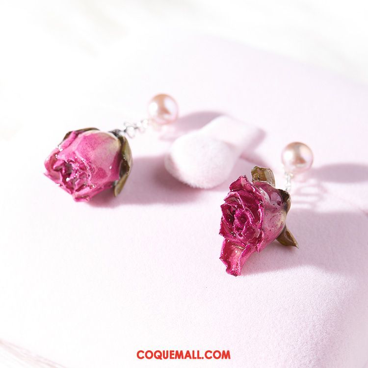 Boucles D'oreilles Femme Manuel Fleur Ultra, Boucles D'oreilles Argenté Longue Section