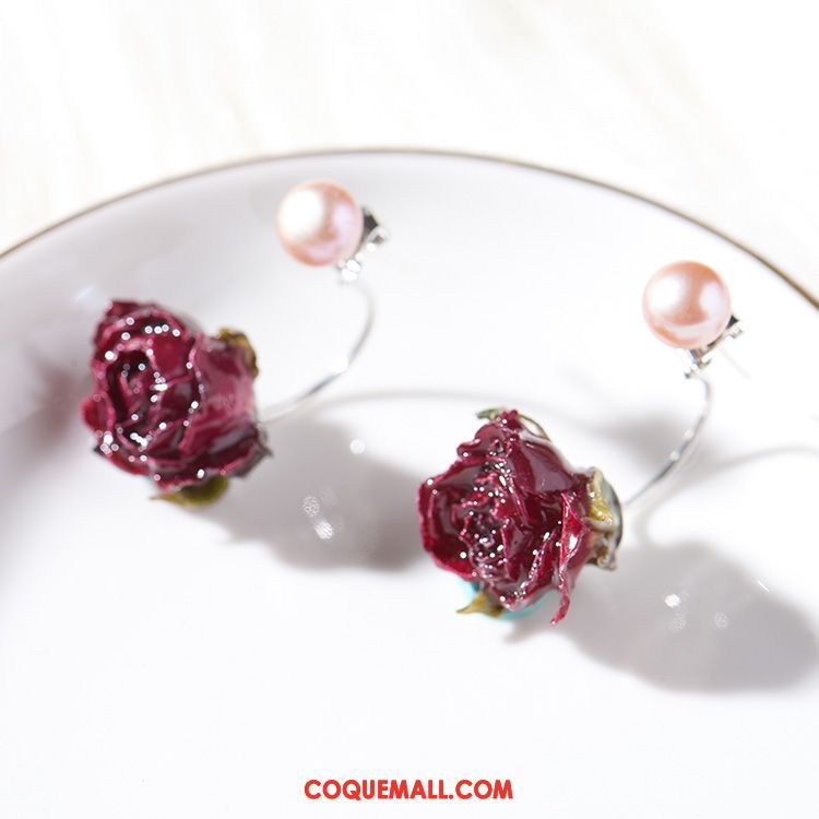 Boucles D'oreilles Femme Manuel Fleur Ultra, Boucles D'oreilles Argenté Longue Section