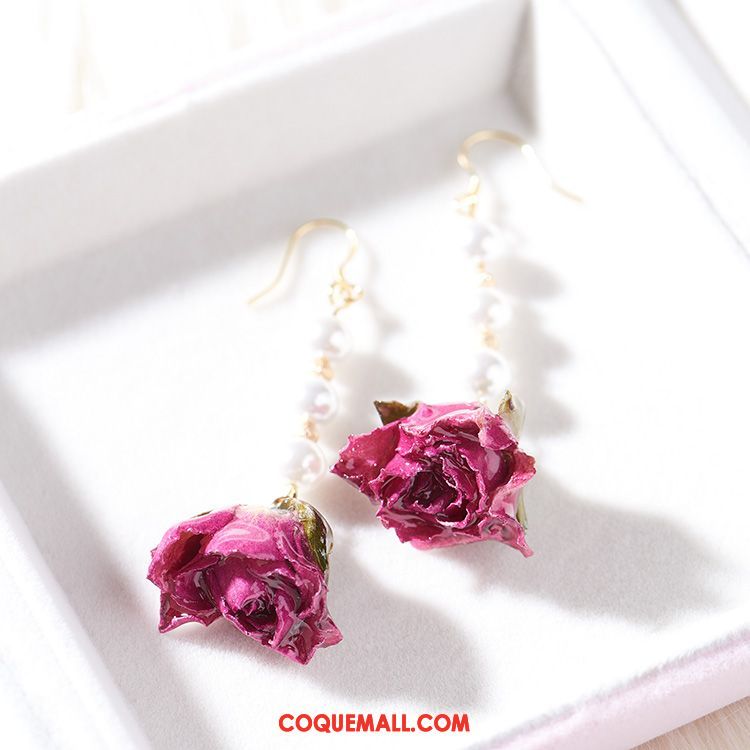 Boucles D'oreilles Femme Manuel Fleur Ultra, Boucles D'oreilles Argenté Longue Section