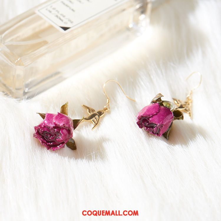 Boucles D'oreilles Femme Manuel Fleur Ultra, Boucles D'oreilles Argenté Longue Section