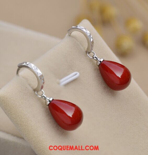 Boucles D'oreilles Femme Perle Rouge Accessoires, Boucles D'oreilles Pure Longue Section