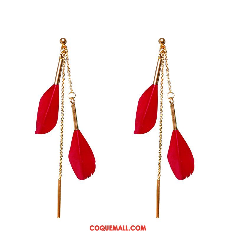 Boucles D'oreilles Femme Personnalité Tempérament Pendentif, Boucles D'oreilles Rouge Longue Section