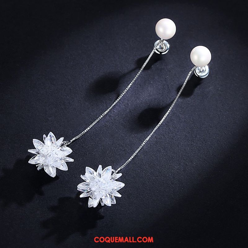 Boucles D'oreilles Femme Pure Fleur Longue Section, Boucles D'oreilles Tempérament Argenté