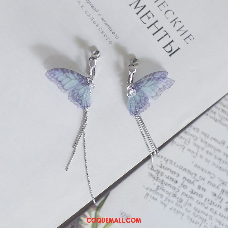 Boucles D'oreilles Femme Rose Pure Argenté, Boucles D'oreilles Papillon Tassel