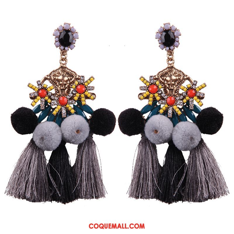 Boucles D'oreilles Femme Tassel Hairball Accessoires, Boucles D'oreilles Rouge Longue Section