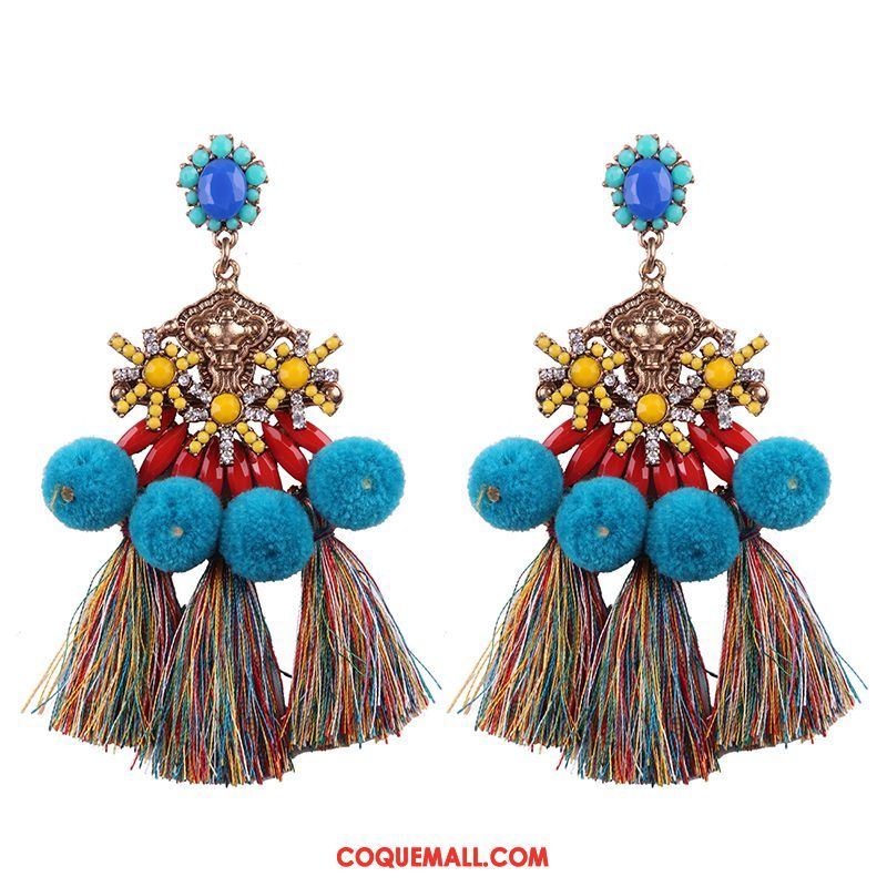 Boucles D'oreilles Femme Tassel Hairball Accessoires, Boucles D'oreilles Rouge Longue Section