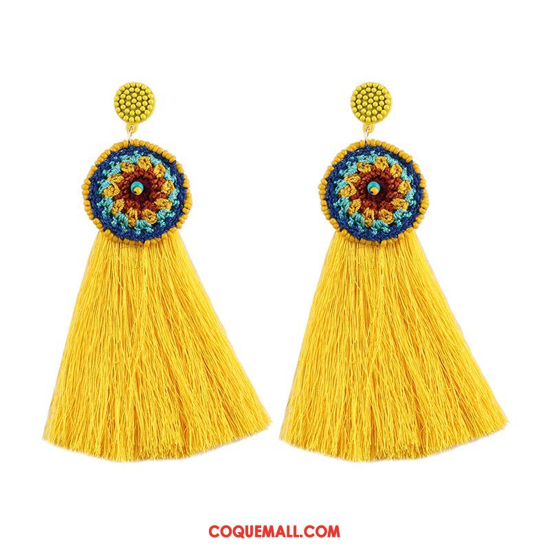 Boucles D'oreilles Femme Tassel Longue Section Vacances, Boucles D'oreilles Rétro Poudre Beige